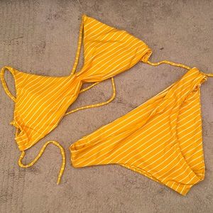 Yellow and white stripped bikini